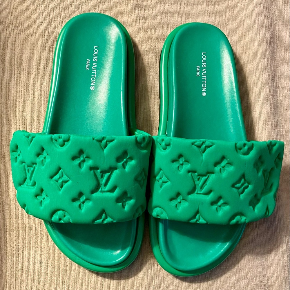 Louis Vuitton Green Slide Sandals